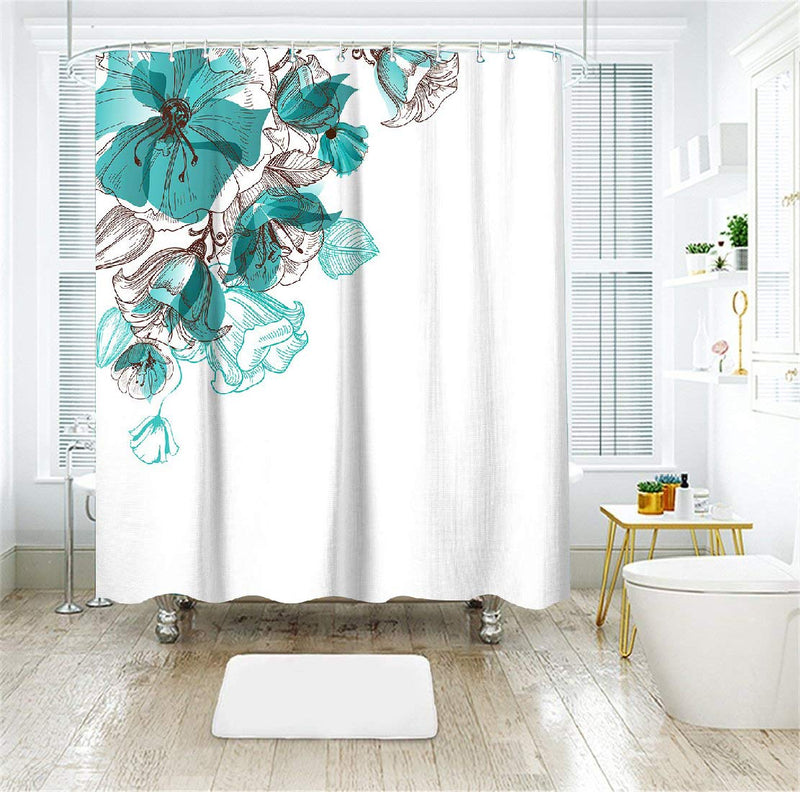 LIVILAN Poppy Floral Shower Curtain Set with 12 Hooks Bath Curtain Fabric Privacy Curtain Home Decorations, 72" X 72" 72" X 72" - NewNest Australia