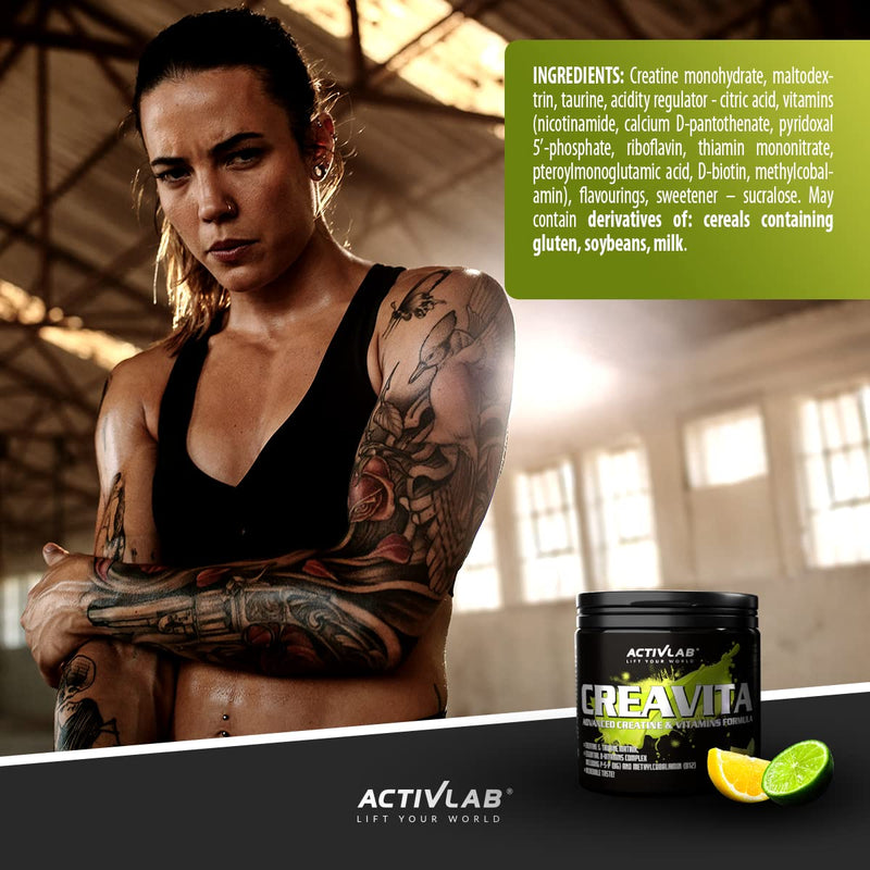 Activlab CREAVITA 300g | 30 servings | Lemon-lime flavor | Creatine, taurine, B vitamins | Strength increase | powder | Tested 3x in the laboratory | Matrix for bodybuilding | Incl. measuring cup lemon-lime 30 portions (pack of 1) - NewNest Australia