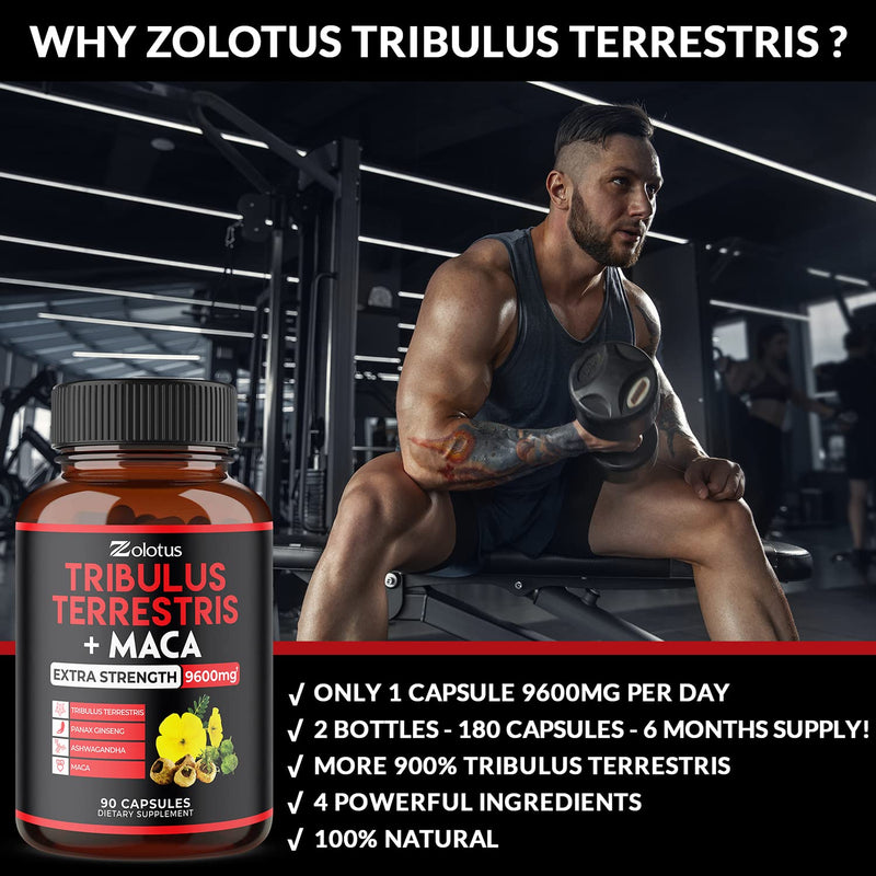 2 Packs Premium Tribulus Terrestris + Maca, 9600mg Per Capsule, 6 Months Supply, Highest Potency with Ashwagndha, Panax Ginseng, Boost Energy, Mood, Stamina & Performance, for Men & Women - NewNest Australia