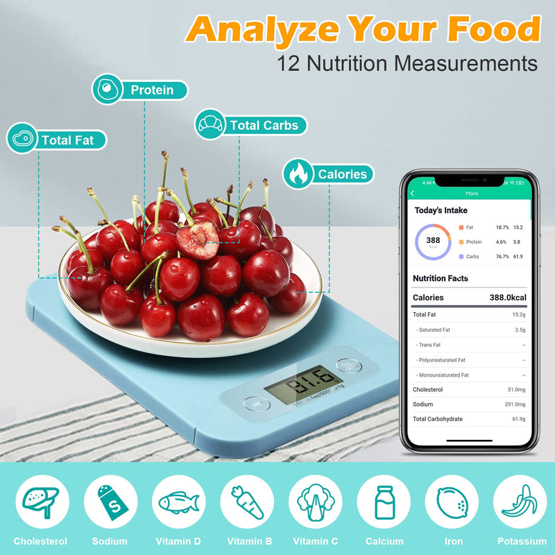 Smart Digital Food Scale - Kitchen Scales for Food Ounces and Grams with APP, Food Weight Scale for Weight Loss, Baking, Cooking, Macro Calorie Counting, Keto WW Diet Blue - NewNest Australia