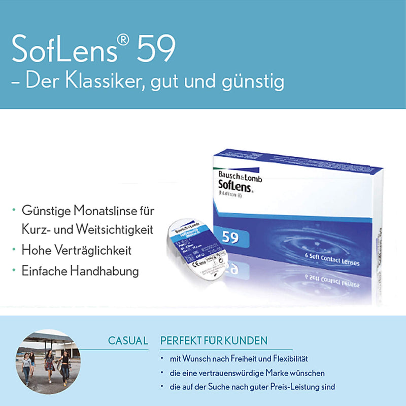 Bausch + Lomb SofLens 59 monthly lenses, spherical contact lenses, soft, pack of 6 BC 8.6 mm / DIA 14.2 / -9 diopters - NewNest Australia