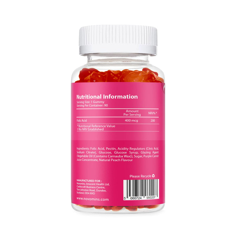 Folic Acid Gummies – Folic Acid 400mcg - 3 Month Supply – Vegan – Gluten Free – Pregnancy Care – Prenatal Health & Maternal Tissue Growth During Pregnancy – Made by Novomins - NewNest Australia