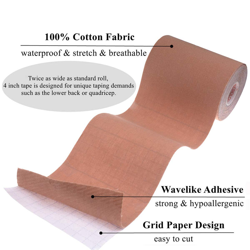 PTmehuu Kinesiology Tape Extra Wide 2 inch 4 inch x 16.4 feet Roll Waterproof Latex Free Athletic for Pain Relief, Muscle Support, Recovery 2 Inch x 16.4 Feet (1 Roll) Beige - NewNest Australia