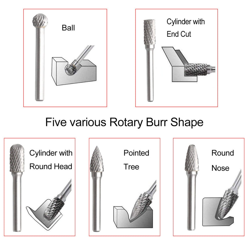 Carbide Burr Set with 1/4" Shank and 2/5" Head (10MM), CBTONE 5 PCS Double Cut Tungsten Carbide Rotary Burrs 1/4 Inch 6mm Shank Die Grinder Bits for Carving, Polishing, Engraving and Drilling 1/4 Shank - NewNest Australia