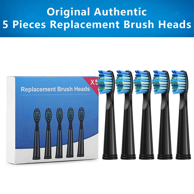 Electric Toothbrush Heads 5pc Compatible with Fairywill D7/D8/FW507/FW508/FW551/917/959/SG-E9 Moderately Soft Bristles Brush Replacement (Black) Black - NewNest Australia