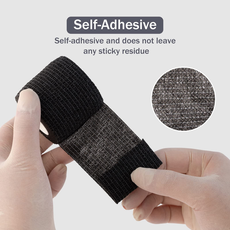 Ez Tattoo Grip Tape - Pack Of 24 (2.5 Cm X 4.5 M) Self-Adhesive Bandage For Swelling Of Wrist And Ankle Sprains, Disposable Roll Tattoo Grip Tube Tape For Tattoo Machine (Black) - NewNest Australia