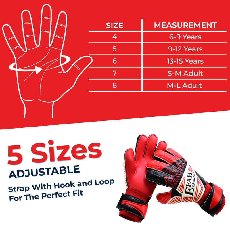EFAH SPORTS Soccer Goalkeeper Gloves for Kids Boys Children Youth Football Goalie Gloves with Fingersave and Double Wrist Grips Size 5 suitable for 9 to 12 years old Red - NewNest Australia