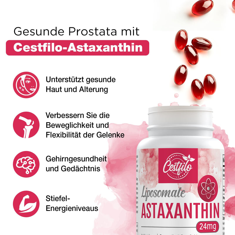 Cestfilo Liposomal Astaxanthin Supplement 24 mg, Maximum Absorption, Natural Antioxidant, Gluten Free, Non-GMO (120 Count (Pack of 2)) 120 Count (Pack of 2) - NewNest Australia