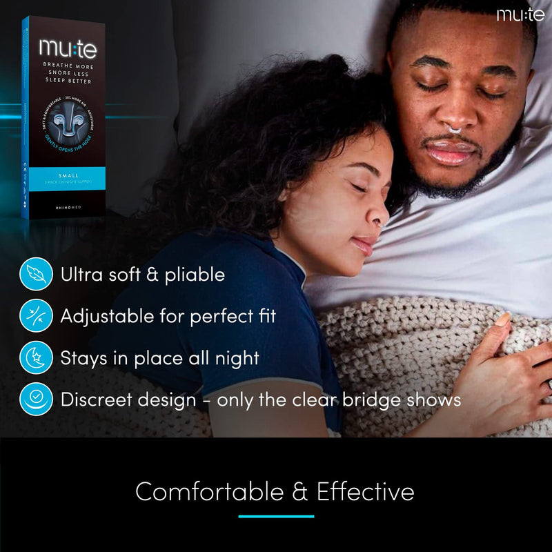 Rhinomed Mute Nasal Dilator for Snore Reduction - Anti-Snoring Aid Solution - Improve Airflow - Comfortable Nose Vents, Breathing Aids for Better Sleep - (Size Small, 3-Pk) 3 Pack Small - NewNest Australia