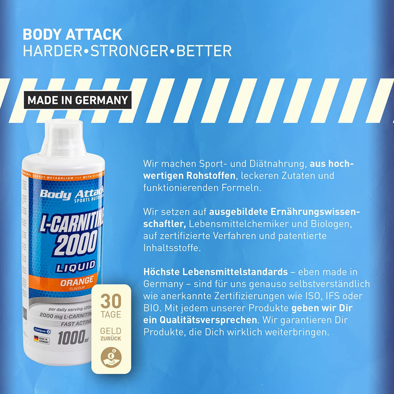 Body Attack L-Carnitine Liquid, Orange, Pack of 1 (1x 500 ml) - NewNest Australia