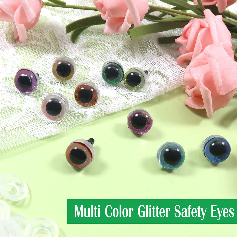 TOAOB 120pcs Glitter Plastic Safety Eyes 10 Colors Premium Half Round 10mm Crafts Doll Eyes with Washers for Stuffed Animals Amigurumis Bears Dolls Making - NewNest Australia