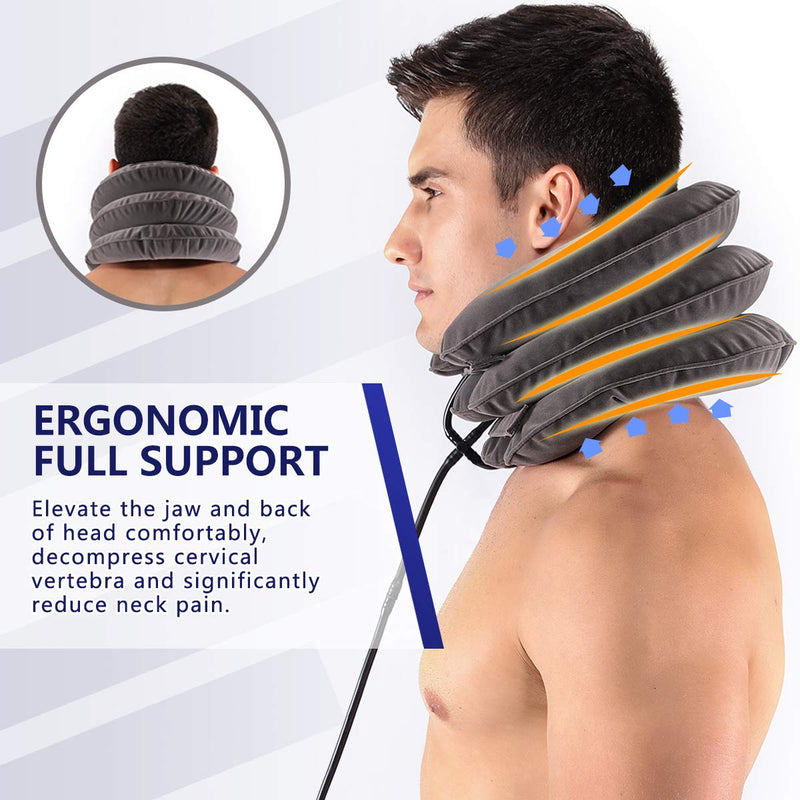 S Cervical Neck Traction Device for Instant Neck Pain Relief - Inflatable & Adjustable Neck Stretcher Neck Support Brace, Best Neck Traction Pillow for Home Use Neck Decompression Gray - NewNest Australia