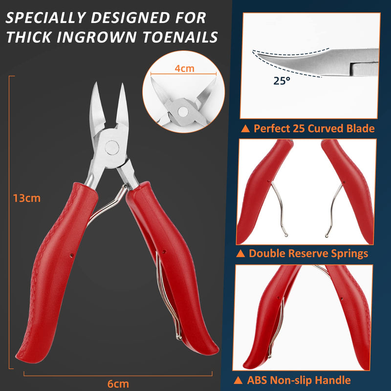 Toenail Clippers for Thick and Ingrown Nails, Red Nail Clipper Kit and Professional Podiatrist Toenail Clippers Heavy Duty Nail Scissors Toenail Treatment Tools Kit for Men Women Elderly - NewNest Australia