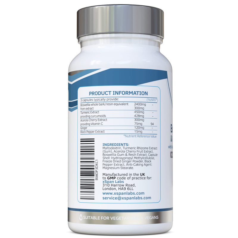 Boswellic Acid & Curcumin Booster Complex – 1 Month Supply, 90 Capsules – containing Minimum 95% Curcumoids & 65% Boswellic Acid - with Added Ginger, Acerola Cherry and Black Pepper - NewNest Australia