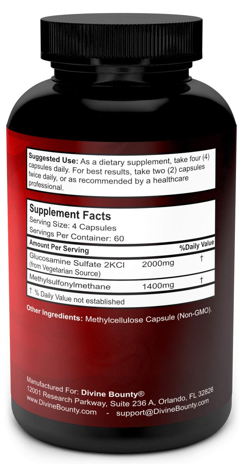 Glucosamine Sulfate Supplement (2000mg per Serving) with MSM - 240 Small Vegetarian Capsules - No Shellfish, GMO's or Harmful Additives - NewNest Australia