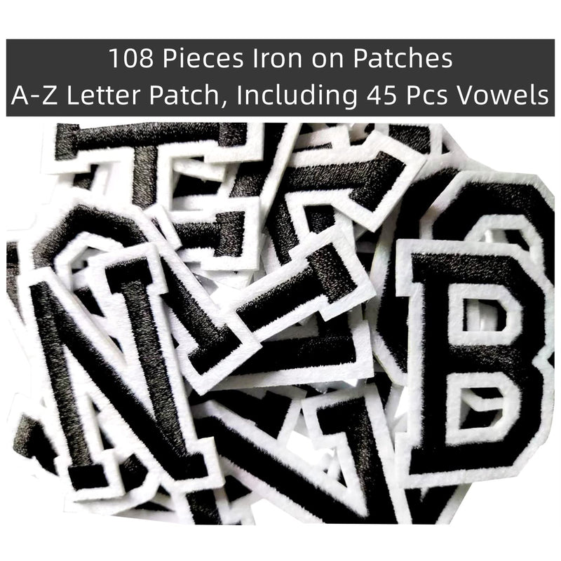 108 Pcs Iron on Letter Patches, Sew on Alphabet Appliques with Embroidered Patch, Decorate Repair Patches for Shirts Hats Bags Jeans Jackets Black A-Z Letter 108pcs - NewNest Australia