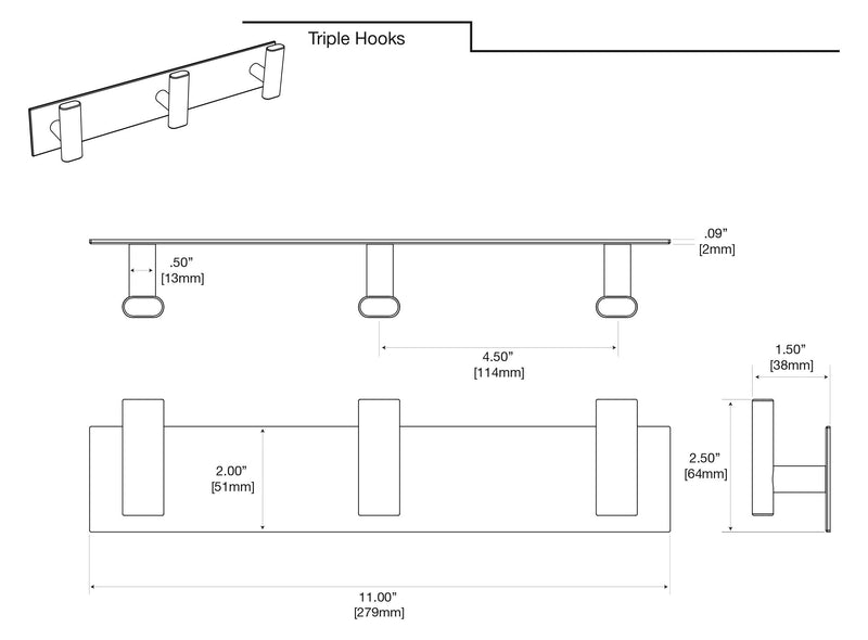 NewNest Australia - Gatco Elevate All Modern Décor Rectangle Triple Hook, Satin Nickel 