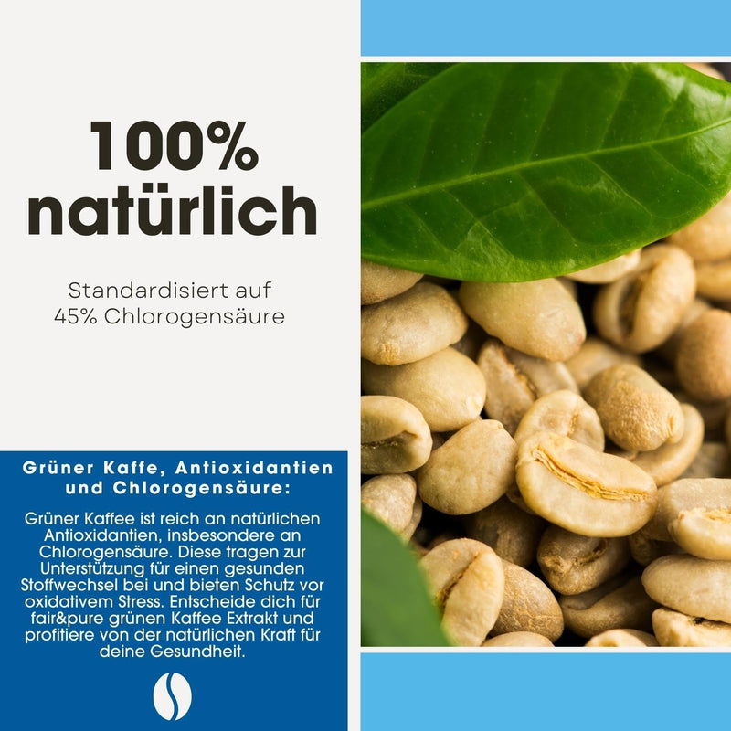 Fair & Pure® - Green Coffee Extract 500mg - high dose with 45% chlorogenic acid - vegan - 180 capsules - NewNest Australia