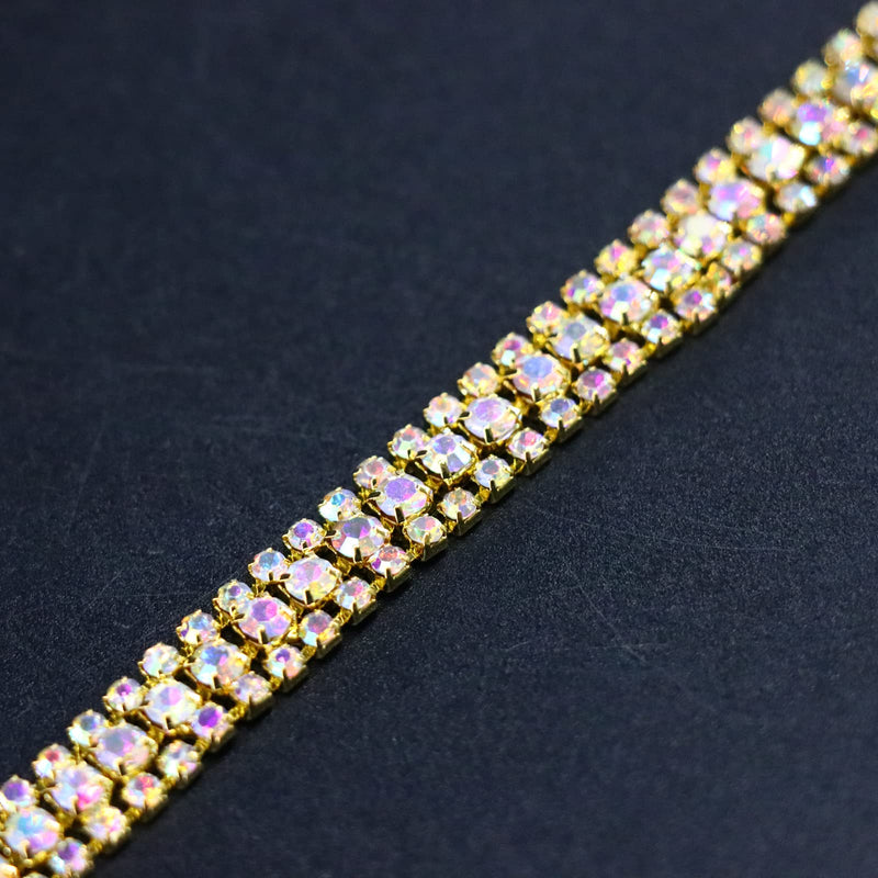 Jerler 3 Rows 2 Yards Rhinestone Trim Close Chain for Crafts Wedding and Clothing Decorations (AB-Gilded) AB-Gilded 3 Rows-2 Yards - NewNest Australia