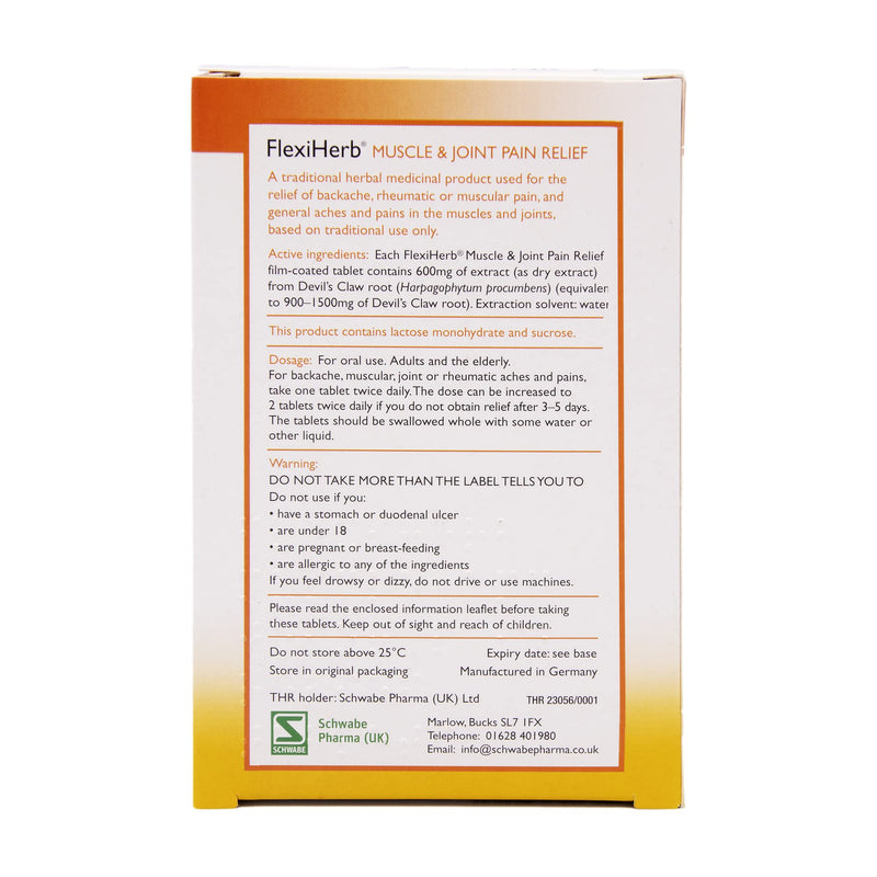 Schwabe Pharma - FlexiHerb Muscle and Joint Pain Relief - Devils Claw Root Extract 600mg - Traditionally used for Backache, Rheumatic Pain, Muscular Pain, Joint Pain - 40 Tablets - NewNest Australia