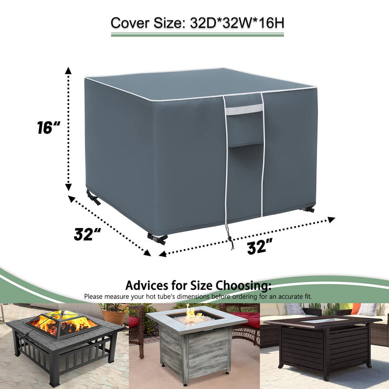 Fire Pit Cover Square, 500D Heavy Duty Waterproof Cover for Fire Pit, Fits 28 Inch, 30 Inch, 32 Inch Square Firepit/ Fire Bowl, Windproof&Dustproof Outdoor Firepit Cover -Grey, 32" X 32" X 16" Square -32"L x 32"W x 16"H - NewNest Australia