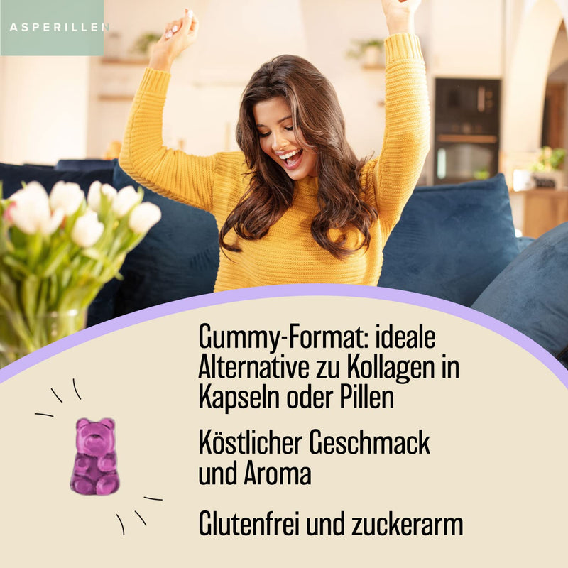 Asperillen Collagen Gummy Bears With Hyaluronic Acid - Premium Collagen Complex For Skin, Hair, Nails, Bones And Joints - Collagen Gummies With Vitamin C, Magnesium, Q10, Zinc - 60 Units - NewNest Australia