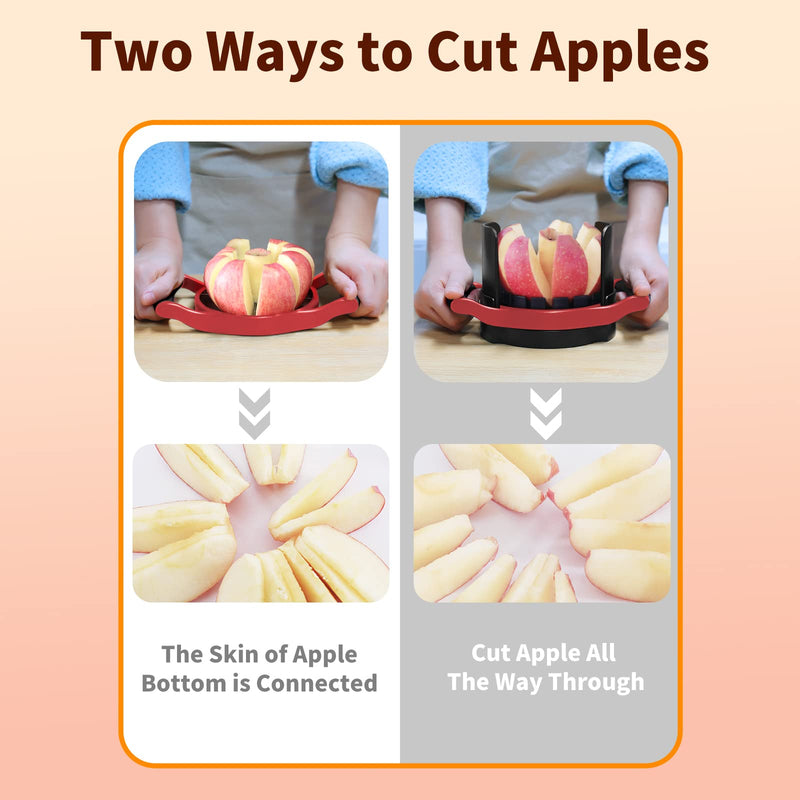 OOKUU Apple Slicer Corer, [Large Size] 8-Blade Heavy Duty Apple Cutter with Base, [Upgraded] Cut Apples All The Way Through, Stainless Steel Ultra-Sharp Blade, Fruit & Vegetable Divider, Wedger, Red - NewNest Australia