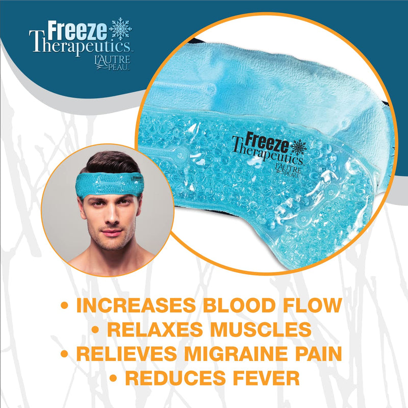 USA Merchant | Hot/Cold Plush Gel Bead Migraine Wrap| Freeze Therapeutics by L'AUTRE PEAU | Reusable Ice Packs with Flexible Beads | for Tension, Headaches, Sinus Pain, Congestion & Stress Relief Blue Migraine Wrap - NewNest Australia