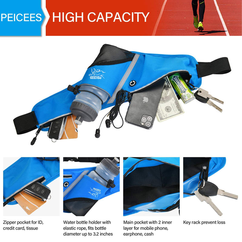 Peicees Running Belt for Women Men Fanny Waist Bag Pack with Water Bottle Holder Hydration Belt for Running Marathon Hiking Jogging Blue - NewNest Australia