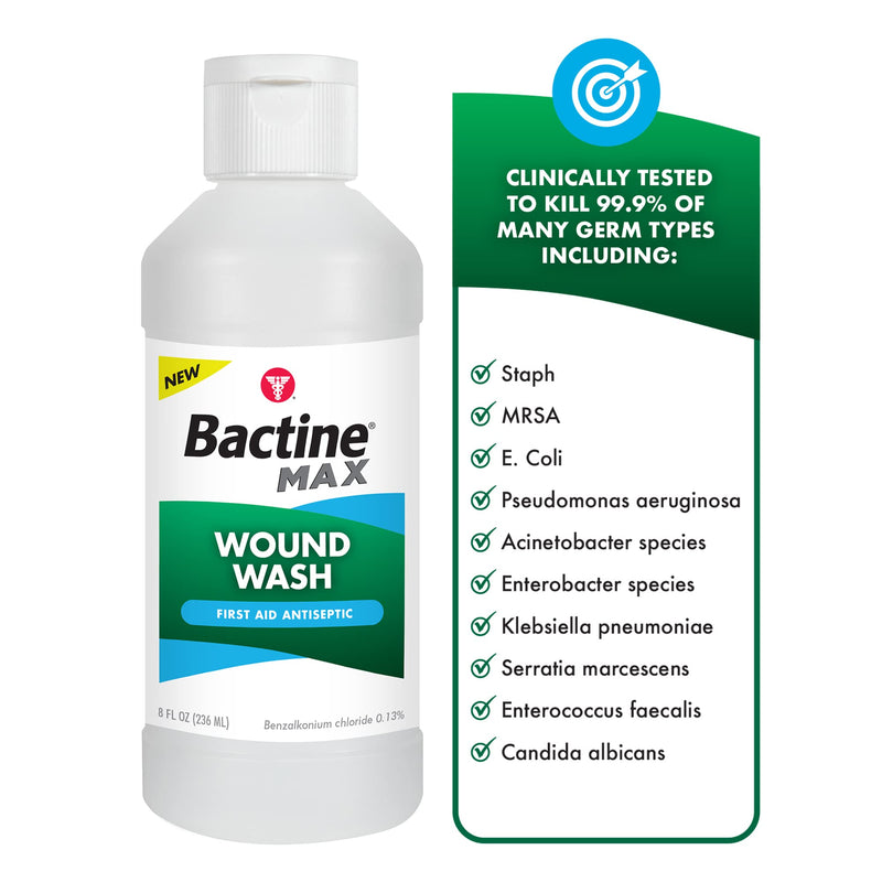 Bactine Max First Aid Antiseptic Wound Wash, Kills 99.9% of Germs* from Minor Cuts, Scrapes and Burns with No-Sting, 8 fl oz - NewNest Australia