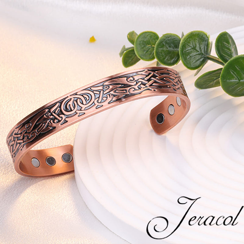 Jeracol Copper Magnetic Bracelet for Men Women,2 Pack 99.99% Solid Copper Cuff Bangle with Pattern Design Magnetic Bracelets with Ultra Strength Magnets,Adjustable Size Bracelet with Gift Box Tree-viking - NewNest Australia