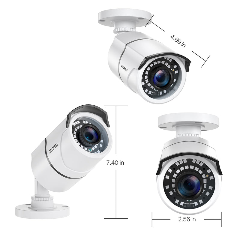 ZOSI 2.0 Megapixel HD 1080P HD-TVI Security Cameras Day Night Waterproof Camera 100ft IR Distance, Aluminum Metal Housing,Only Compatible for HD-TVI Analog DVR White Wired Camera - NewNest Australia