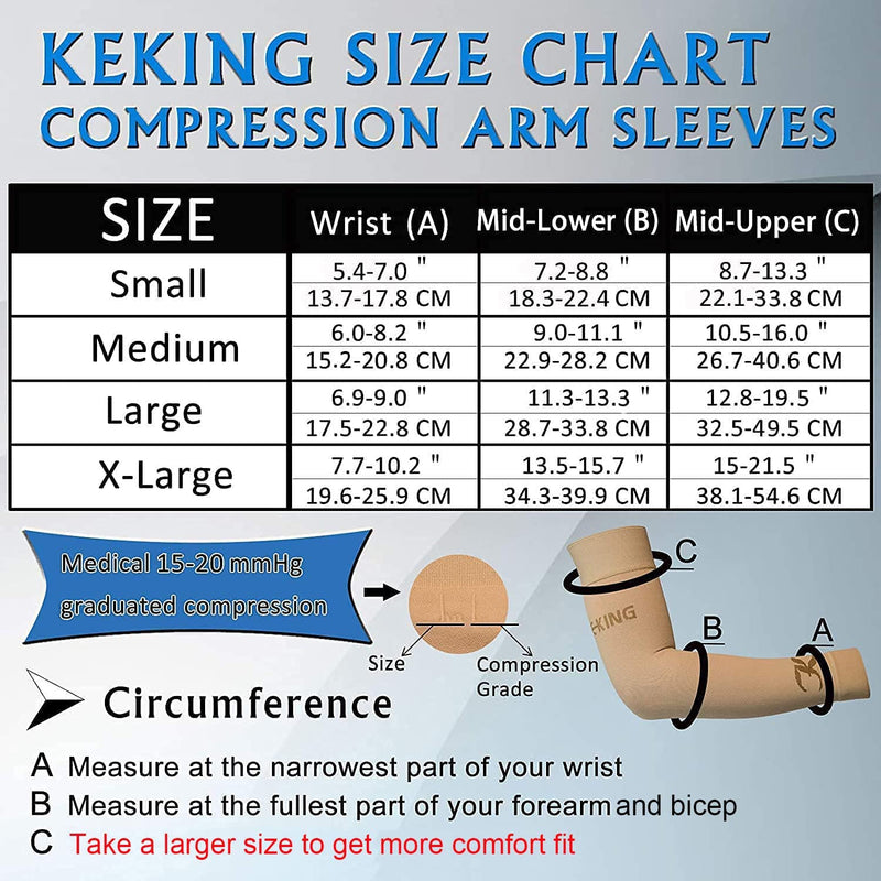 KEKING® Lymphedema Compression Arm Sleeves (Pair), 15-20 mmHg Graduated Compression Arm Support, No Silicone Dot, Post Surgery Recovery, Pain Relief, Swelling, Lipedema, Edema, Beige L Large (1 Pair) 15-20mmhg Beige (Non Silicone Dot) - NewNest Australia