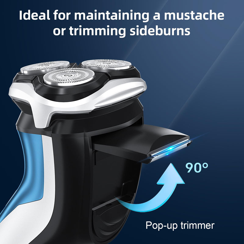 Men's electric razor, SweetLF electric razor with precision trimmer, wet and dry razor, electric razor for men, 100% waterproof and power display, blue - NewNest Australia