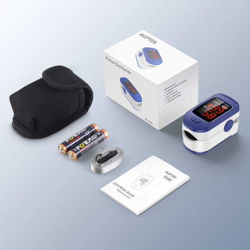 AGPTEK Pulse Oximeter Fingertip, Blood Oxygen Saturation Monitor, Sats Probe Heart Rate Monitor and SpO2 Levels for Adult and Child, with OLED Screen Display Batteries, Case and Lanyard - NewNest Australia