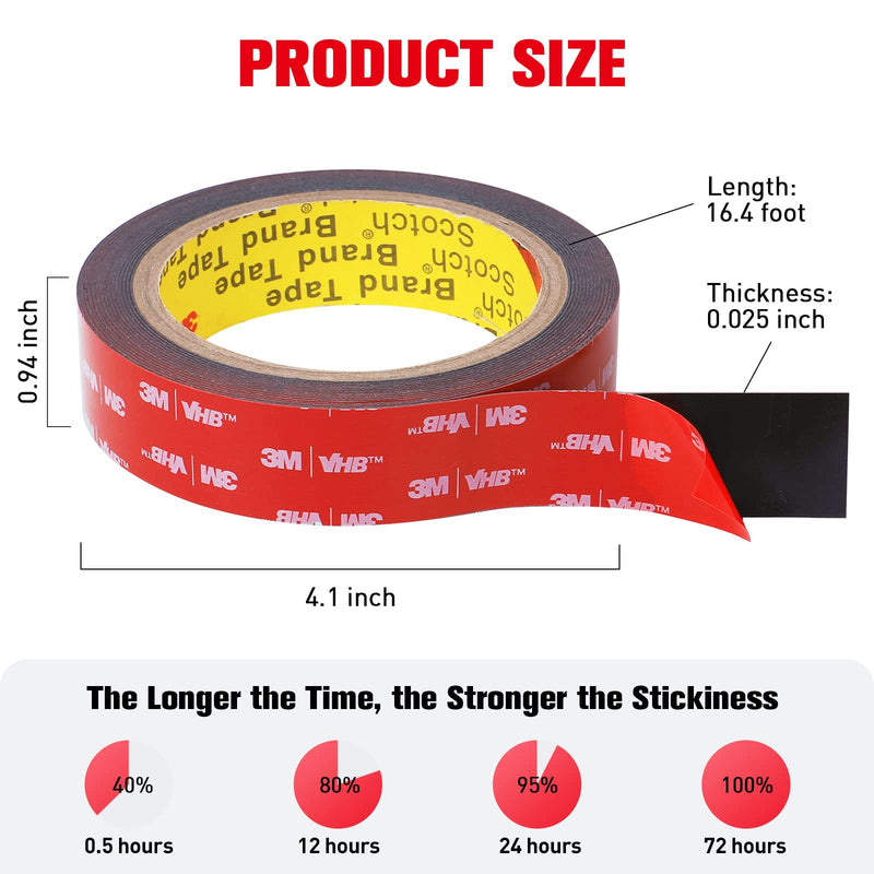 Double Sided Tape Heavy Duty, Waterproof Mounting Foam Tape, 16.4 Feet Length, 0.94 Inch Width for Car, LED Strip Lights, Home Decor, Office Décor, Made of 3M VHB Tape - NewNest Australia