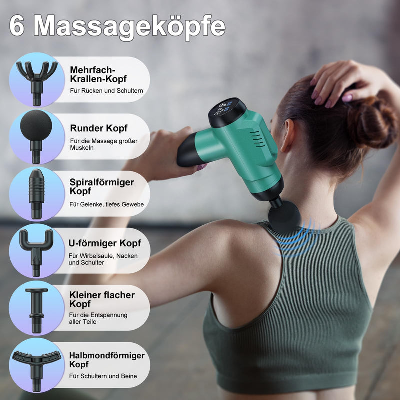 Massage Gun, Timiyou Massager Massage Gun With 99 Intensity Levels, Up To 9800 Rpm, 6 Massage Heads, Quiet Muscle Massage Gun For Pain Relief For Back, Neck (Peacock Blue) - NewNest Australia