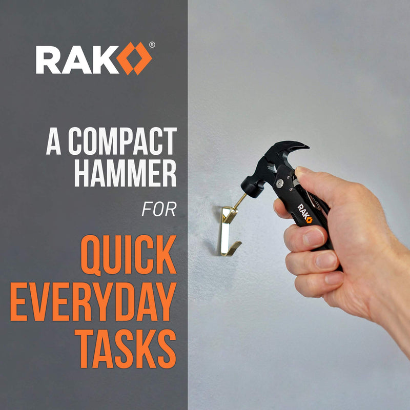 RAK Hammer Multi-Tool - Multi-Functional 12 in 1 Mini Hammer Camping Gear Survival Tool for Men, DIY Handyman, Father/Dad, Husband, Boyfriend, Him, Women Black - NewNest Australia