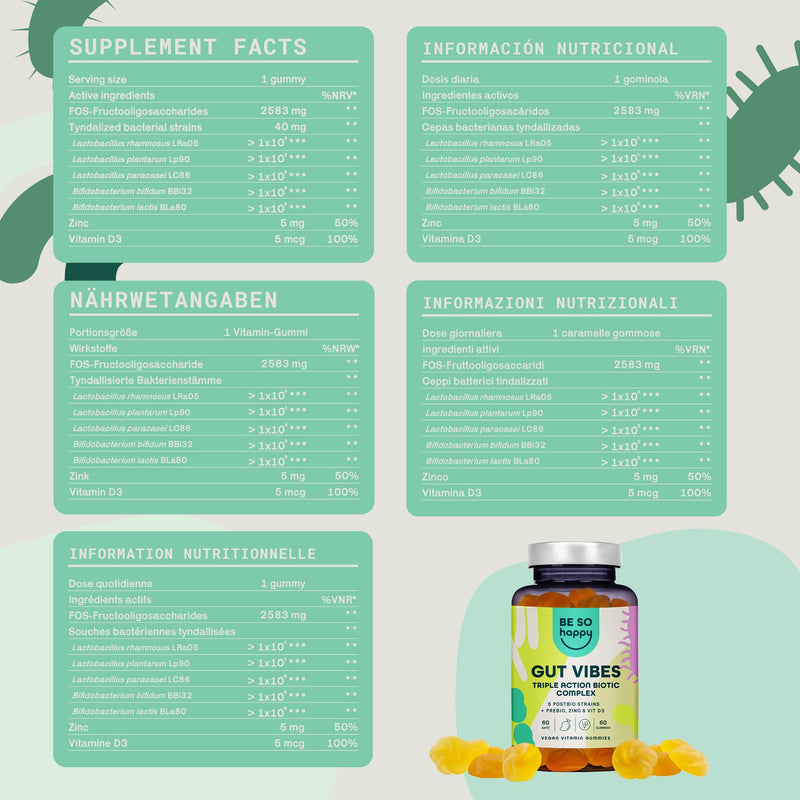 Prebiotics And Postbiotics Gummies | Supports Healthy Intestinal Function And Digestion | Biotic Complex With Zinc & Vitamin D3 | 60 Day Supply | Eu | Vegan, Gluten And Lactose Free - NewNest Australia