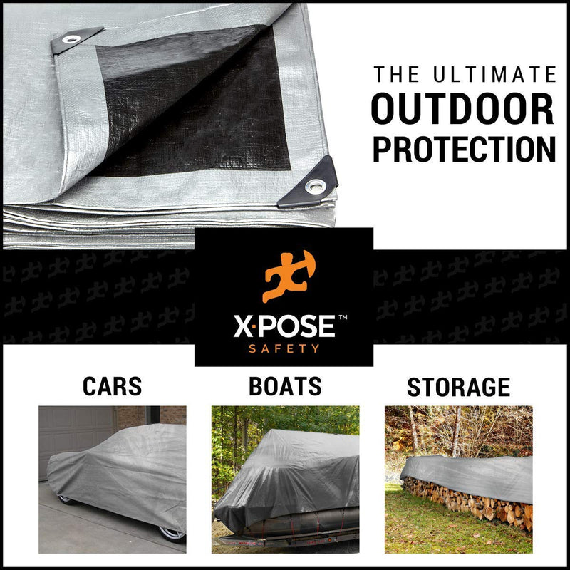 Heavy Duty Poly Tarp - 10 Mil Thick Waterproof, UV Blocking Protective Cover - Reversible Silver and Black - Laminated Coating - Rustproof Grommets - by Xpose Safety (5 Feet x 7 Feet, Silver/Black) 5 Feet x 7 Feet - NewNest Australia