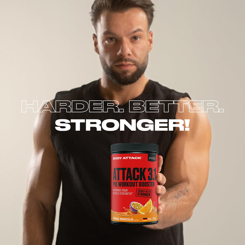 Body Attack Pre Workout Booster Pre Attack 3.0, Muscle Pump Booster, Creaz, Argiz & Citrusyn Fill Muscle Energy Storage, More Power, More Pump, 600 G (Orange Passion Fruit) - NewNest Australia