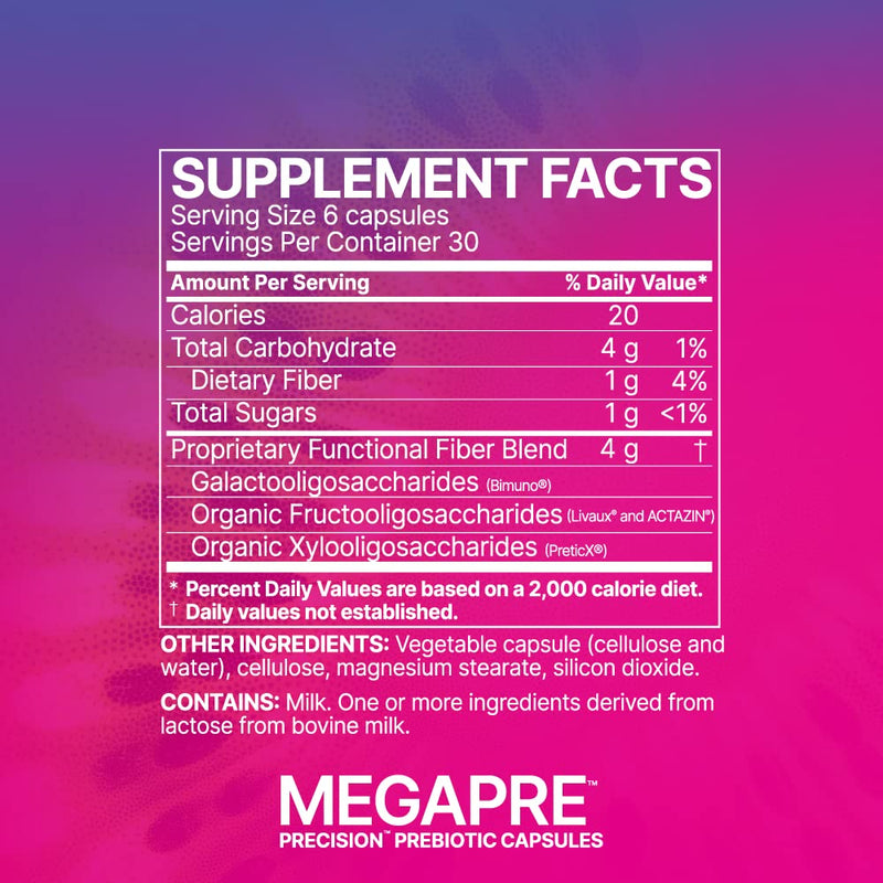 Microbiome Labs - Megaprebiotic Caps (180 Capsules) | Oligosaccharide Fiber To Strengthen The Immune System, Digestion And Intestinal Wall, Prebiotic Supplement For Women And Men - NewNest Australia