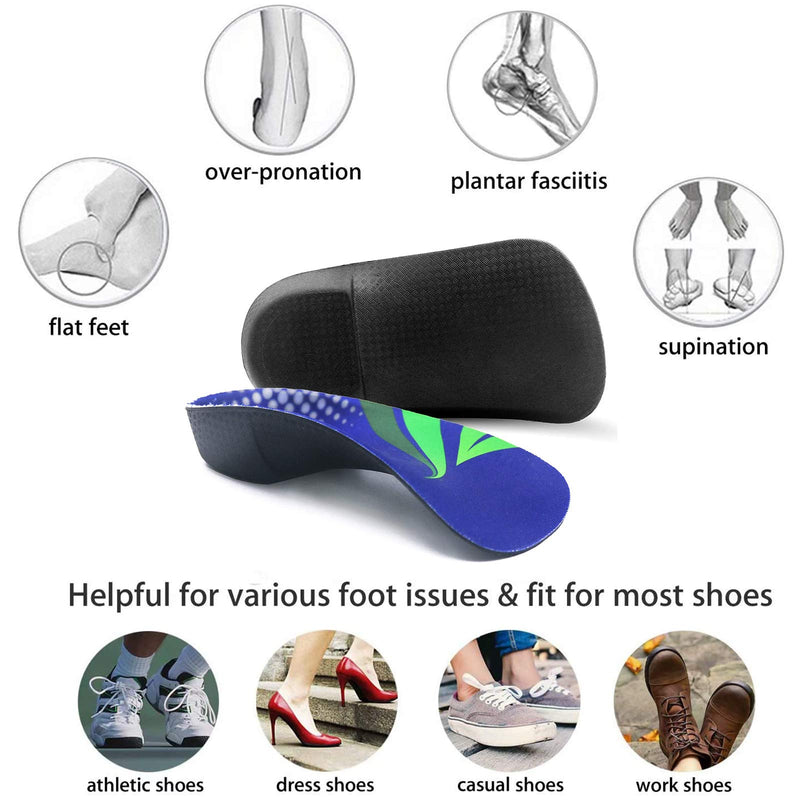 RooRuns Orthotic Insoles, 3/4 High Arch Support Shoe Inserts Insoles for Flat Feet, Plantar Fasciitis, Foot Arch, Feet Fatigue for Men, Woman - for Exercises, Large (10-13.5 UK), Deep Blue Large (8.5-10.5 UK) - NewNest Australia