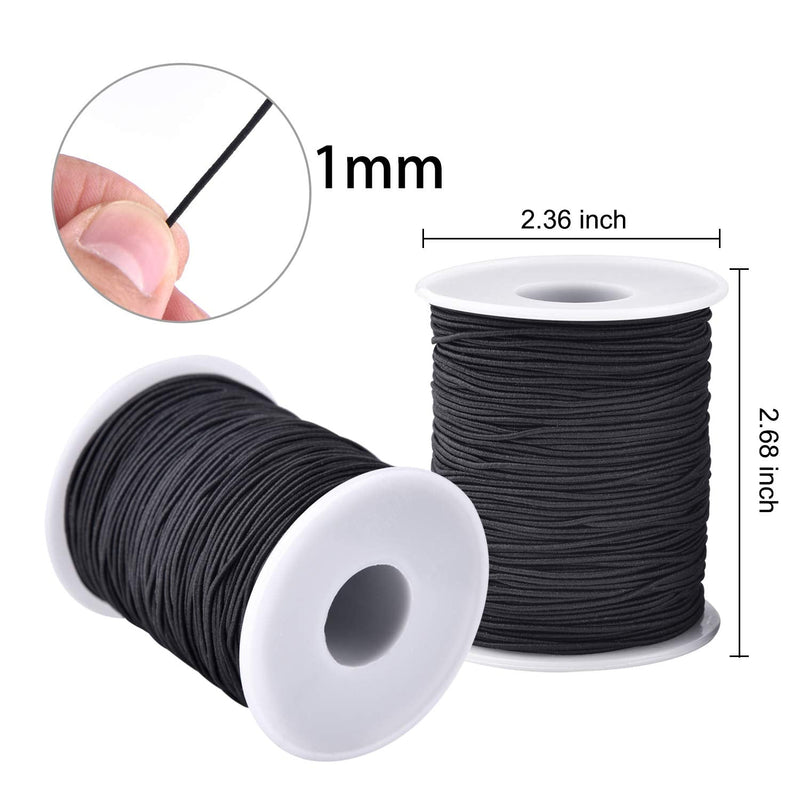 Zealor 2 Roll 1 mm Elastic String Cord Elastic Thread Beading String Cord for Jewelry Making Bracelets Beading 100 Meters/Roll (Black) Black - NewNest Australia
