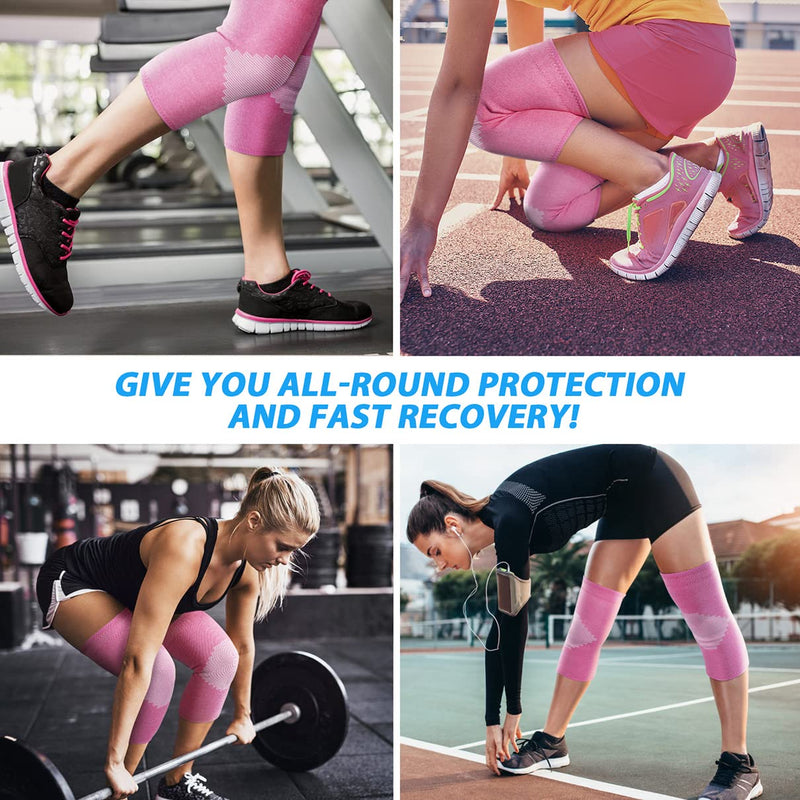 Goosehill Knee Supports 2Pack, Compression Breathable Knee Support Brace, Non-Slip Joint Protection Knee Support for Men & Women, Knee Brace Support for Running, Sports, Knee Pain Relief Pink S - NewNest Australia