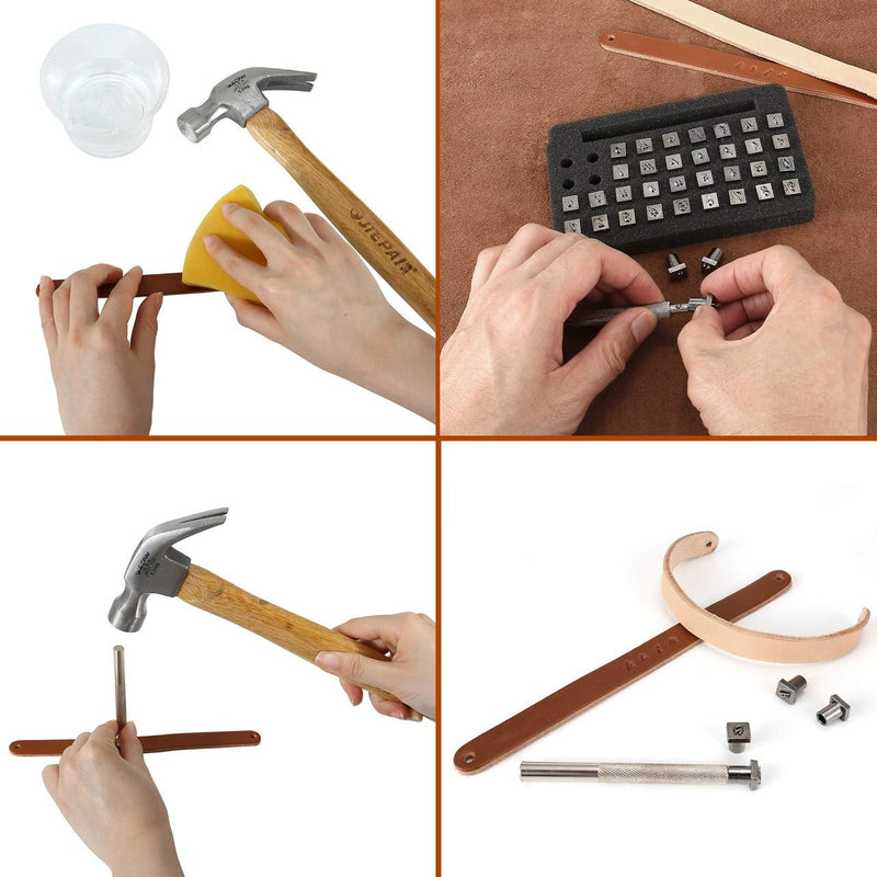 Yoption 37 Pieces Leathercarft Stamping Tool Set, 26 Letters Alphabet & 10 Numbers Stamps Steel Punch Tool 3mm+1 Stamping Handle for Leather Craft 3mm+6mm - NewNest Australia