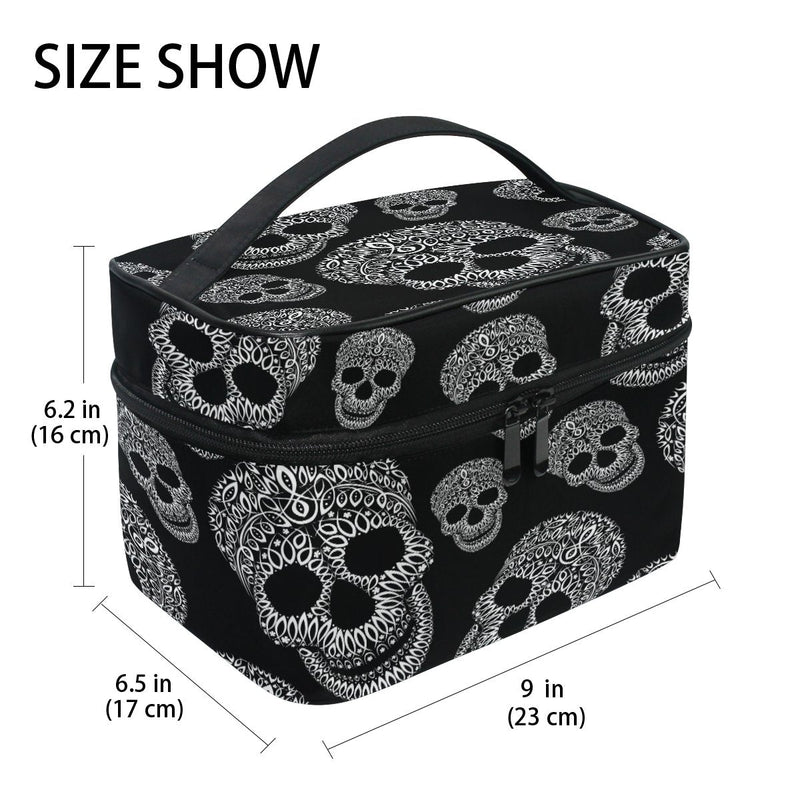 Makeup Bag, Skull Print Cosmetic Toiletry Storage Organiser Case Large Travel Handle Personalised Pouch with Compartments for Teenage Girls Women Lady Black Colour 021 - NewNest Australia