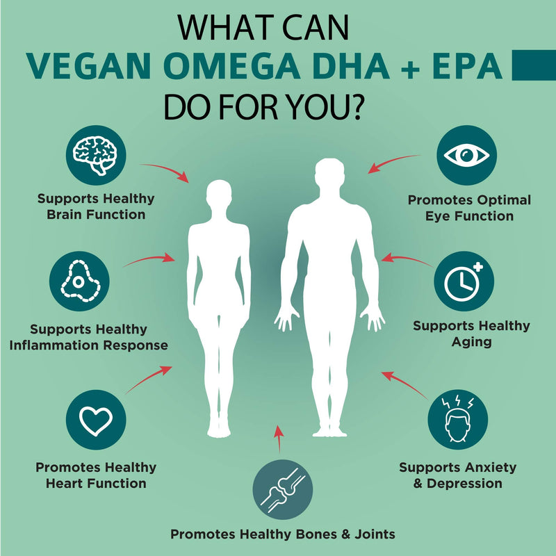 Vegan Omega DHA+EPA | MD-Certified Prenatal DHA with EPA | 8X More DHA Than Krill Oil! Fish-Free Omega Essential Fatty Acids - Algal Omega-3, Omega-6, DHA, EPA - NewNest Australia
