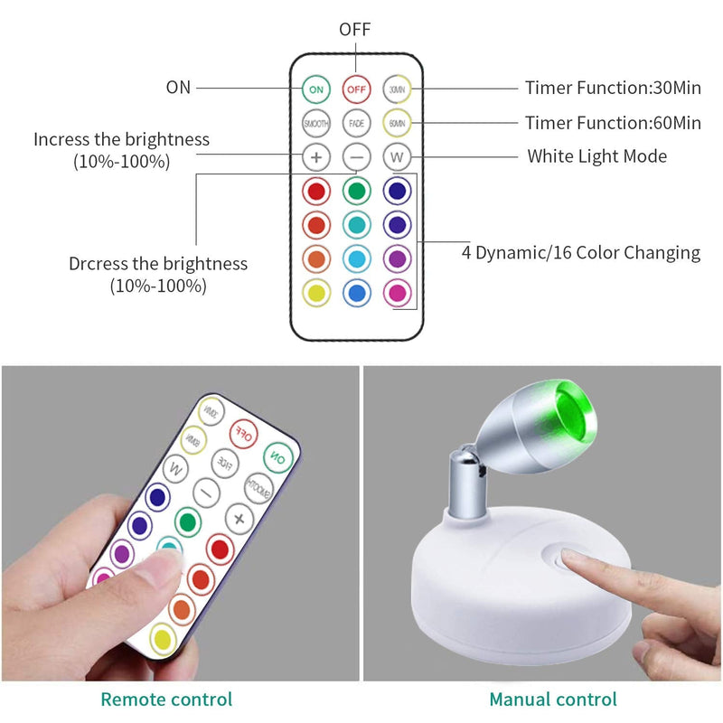 Wireless Spotlight Battery Operated Accent Lights with Remote, LED RGB+W Puck Lights Portable Little Spot Light Angle Adjustable with Dimmer & Timer for Artwork Painting Statue 2pcs - NewNest Australia
