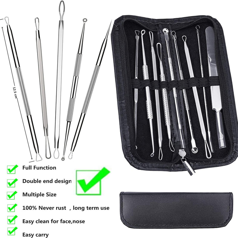 AIBEE 10 Pcs Blackhead Remover Pimple Popper Tool Kit,Comedone Extractor Tools for Acne, Blackhead,Whitehead,Pimples,Spot,Zit Removal Tool on Nose Face Skin Stainless Steel - NewNest Australia